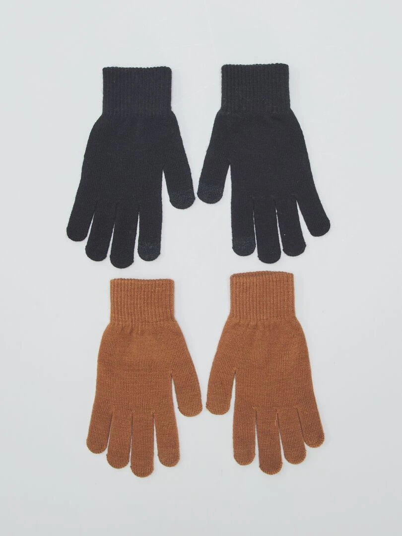 Lot de 2 paires de gants tactiles Noir/camel