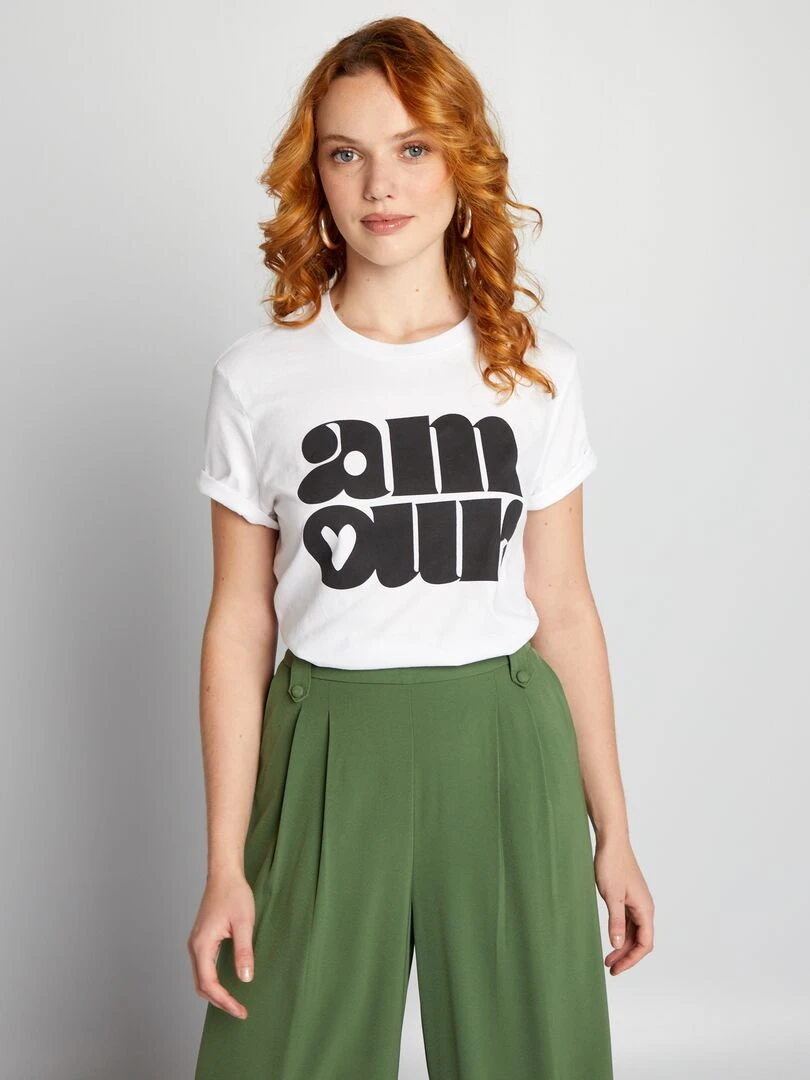 T shirt en jersey imprimé Blanc 'amour'