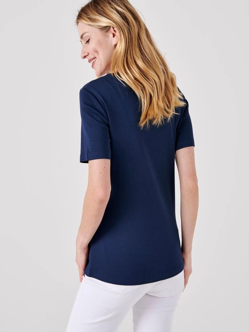 T shirt fine côte pur coton   Damart   Bleu marine