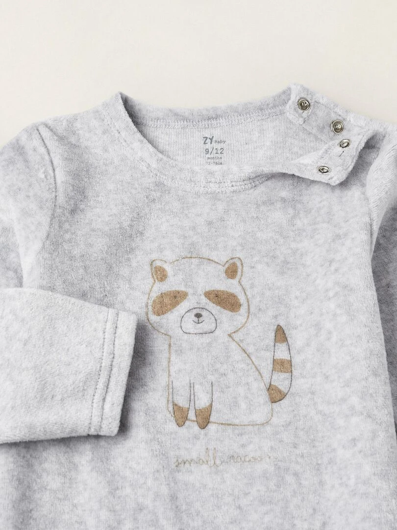 Grenouillère en velours pour bébé garçon 'Petit Raton Laveur' manches longues ESSENTIALS LINE   Gris clair