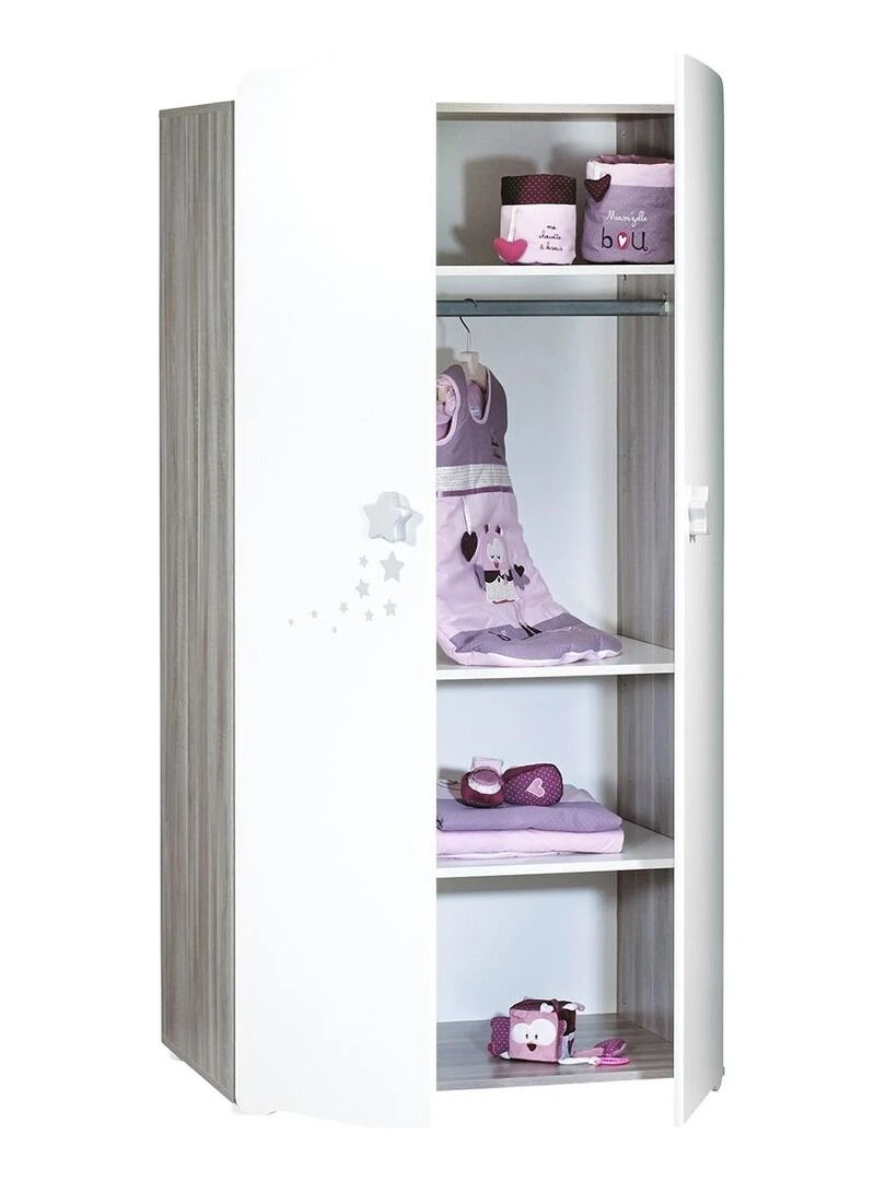 Armoire 2 portes bébé 175x85x56cm en bois blanc BABYPRICE Blanc