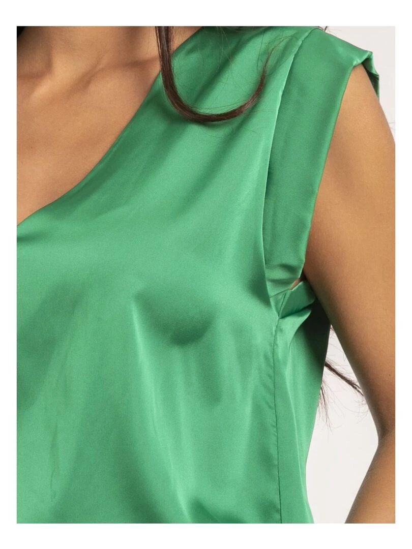 Top col V satin FIKA   Vert