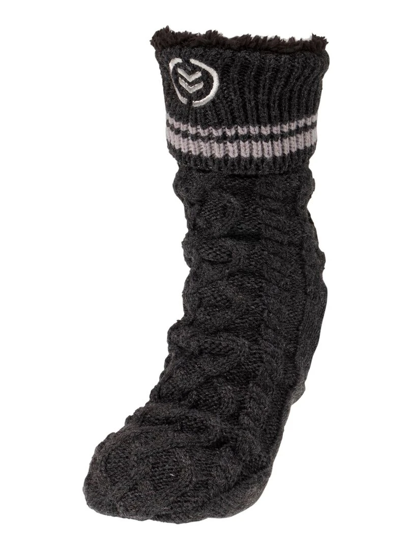 Chaussettes fourrées Homme Brodées Gris chiné
