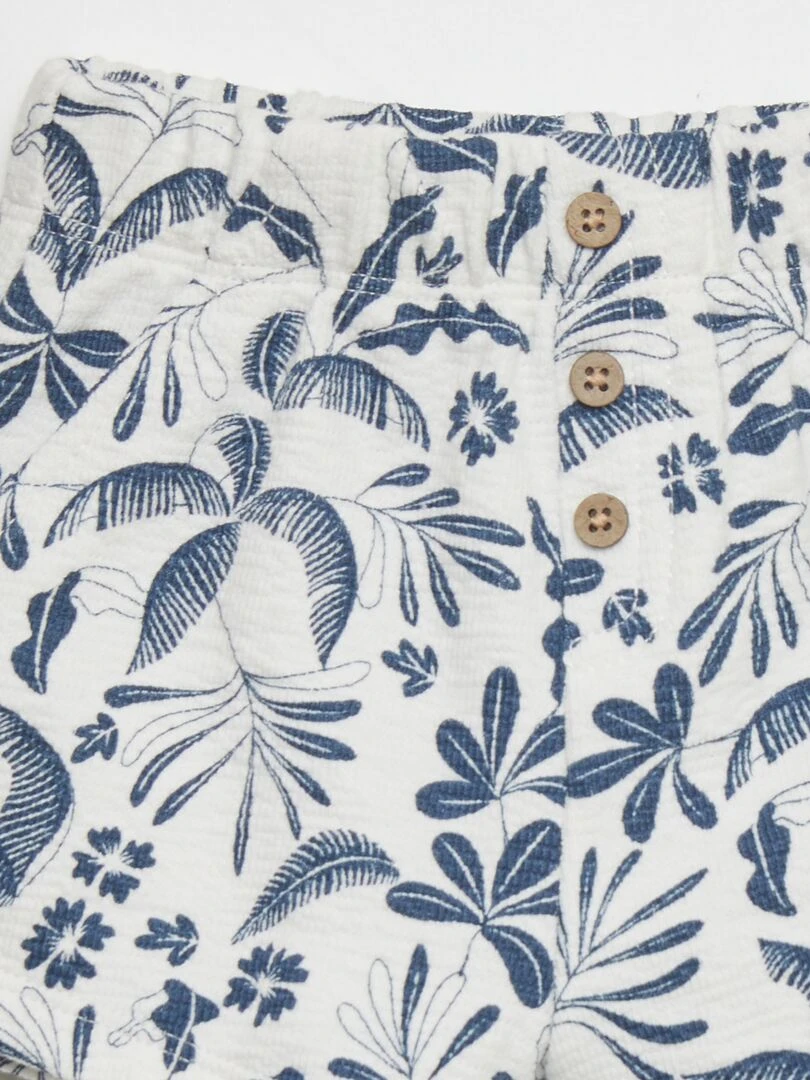 Short maille gaufrée imprimé feuillage   Bleu/blanc