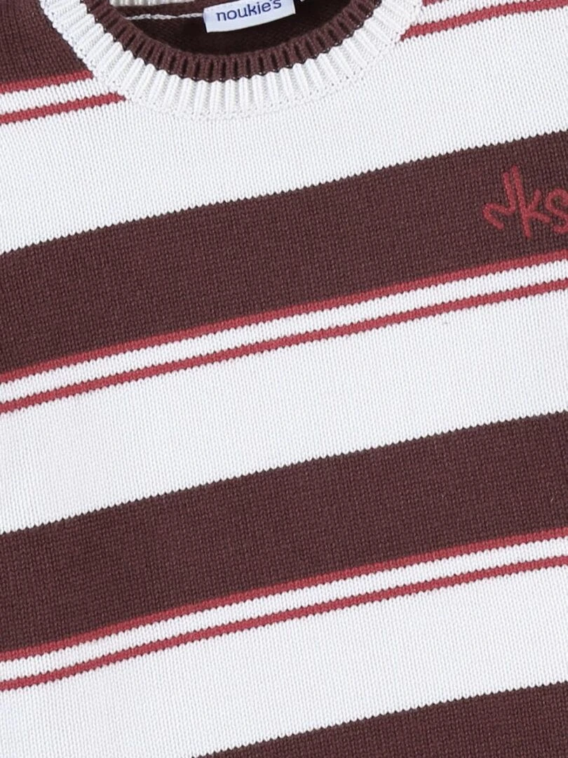 Pull tricot rayé  brun chocolat/rouge   Noukie's   Beige
