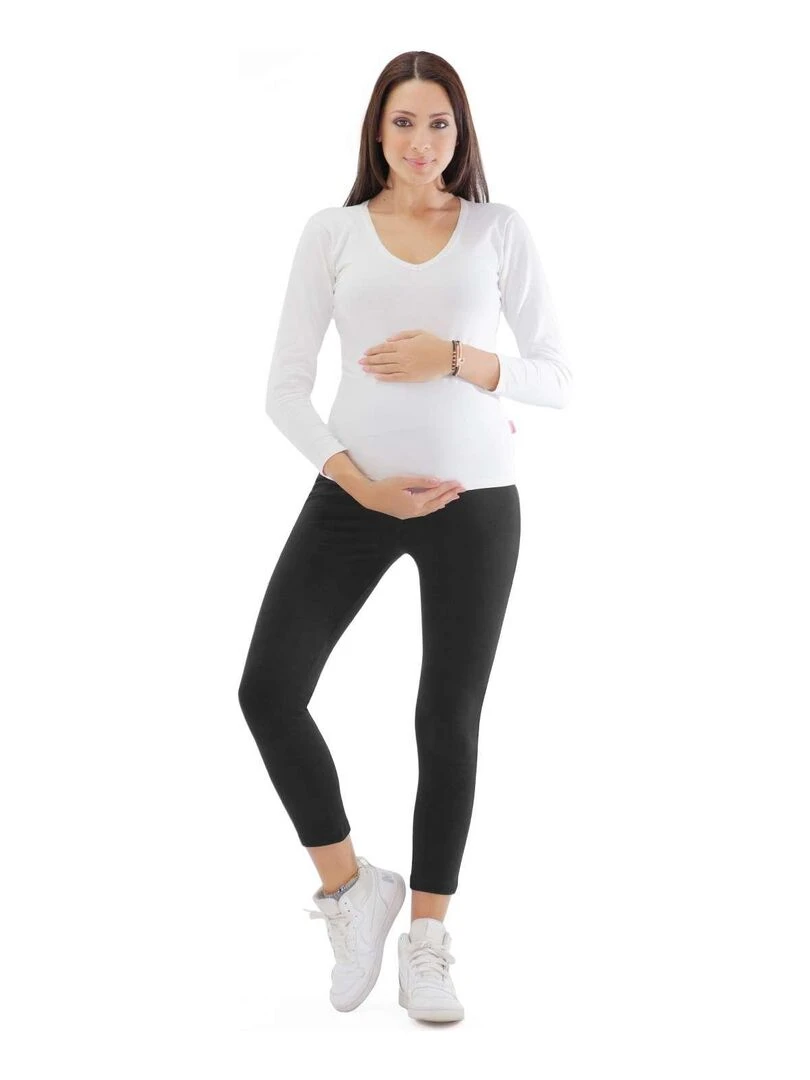 Legging de grossesse été en coton respirant 7/8 Noir Noir