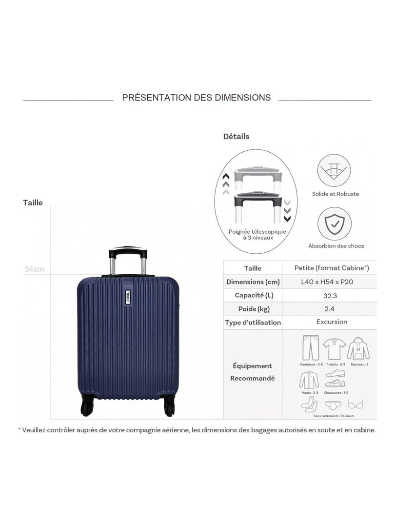 Valise cabine rigide 54cm ABS   Bleu
