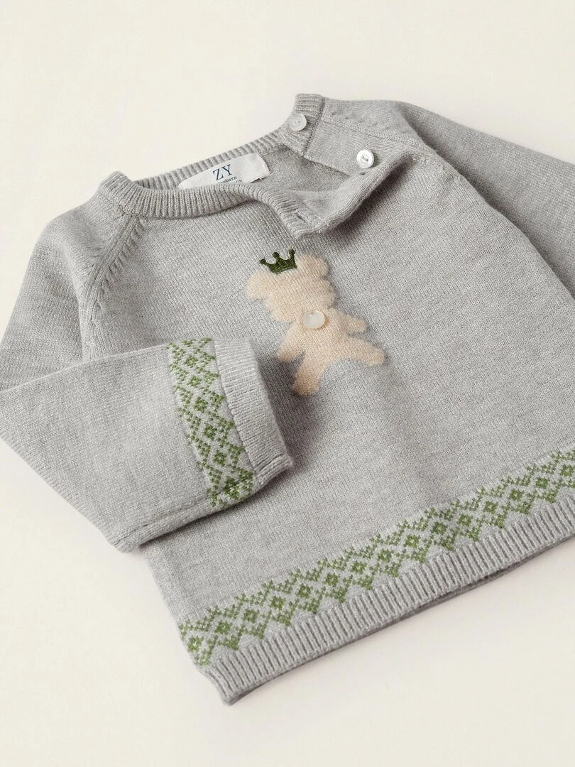 Pull en Maille pour Nouveau Né 'Ours'   BALMORAL'S AFTERNOONS   Gris clair