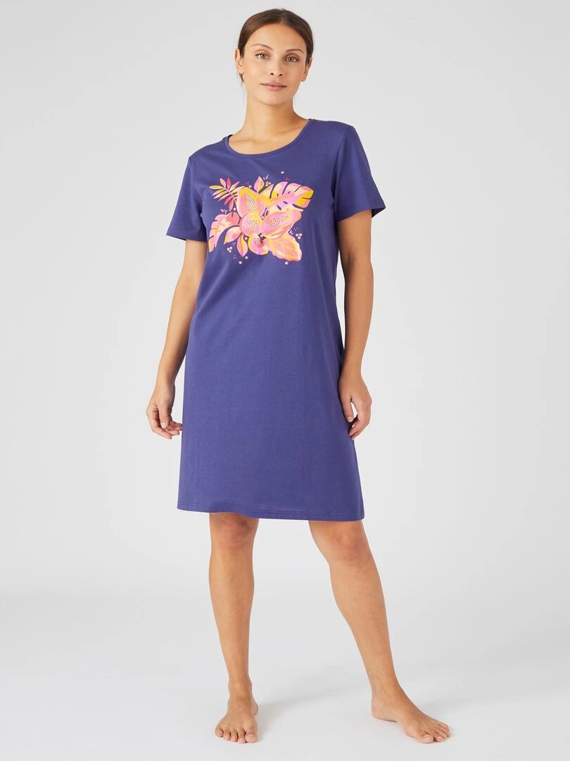 Chemise de nuit maille jersey    Damart   Bleu nuit
