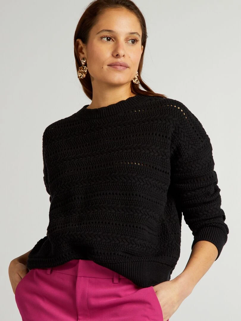 Pull en maille ajourée noir