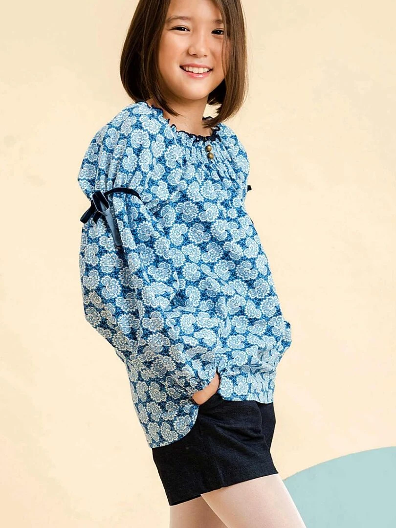 Blouse Fleurie Roi Fille Col Smocks CHIMENE 'LA FAUTE A VOLTAIRE' Bleu Bleu marine