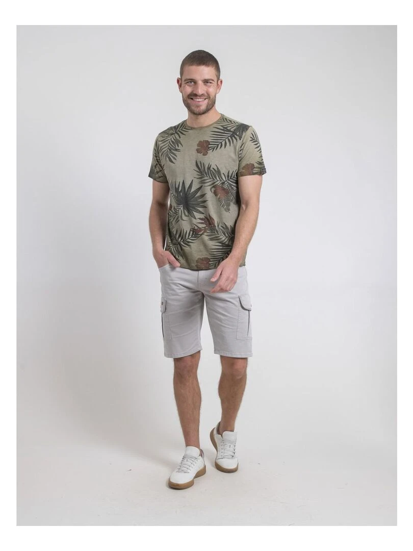 T shirt col rond pur coton NULOGAN   Kaki