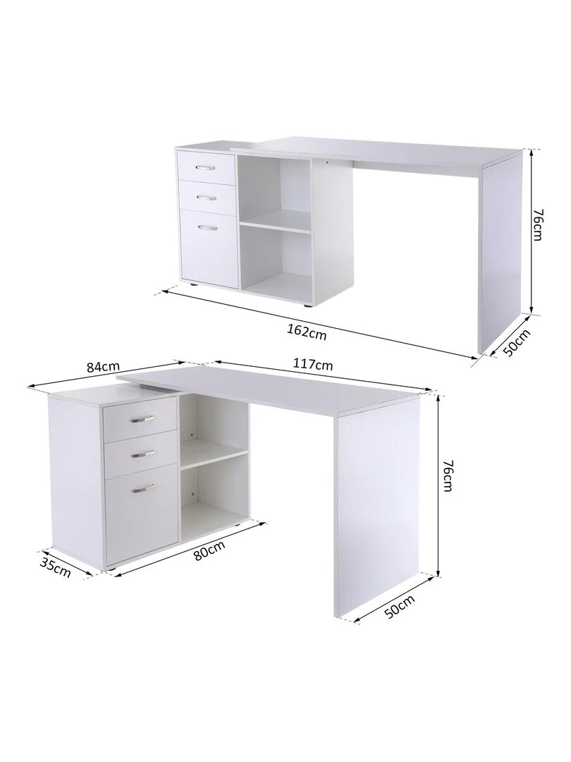 Bureau d'angle bureau droit modulable 2 en 1 blanc   Blanc