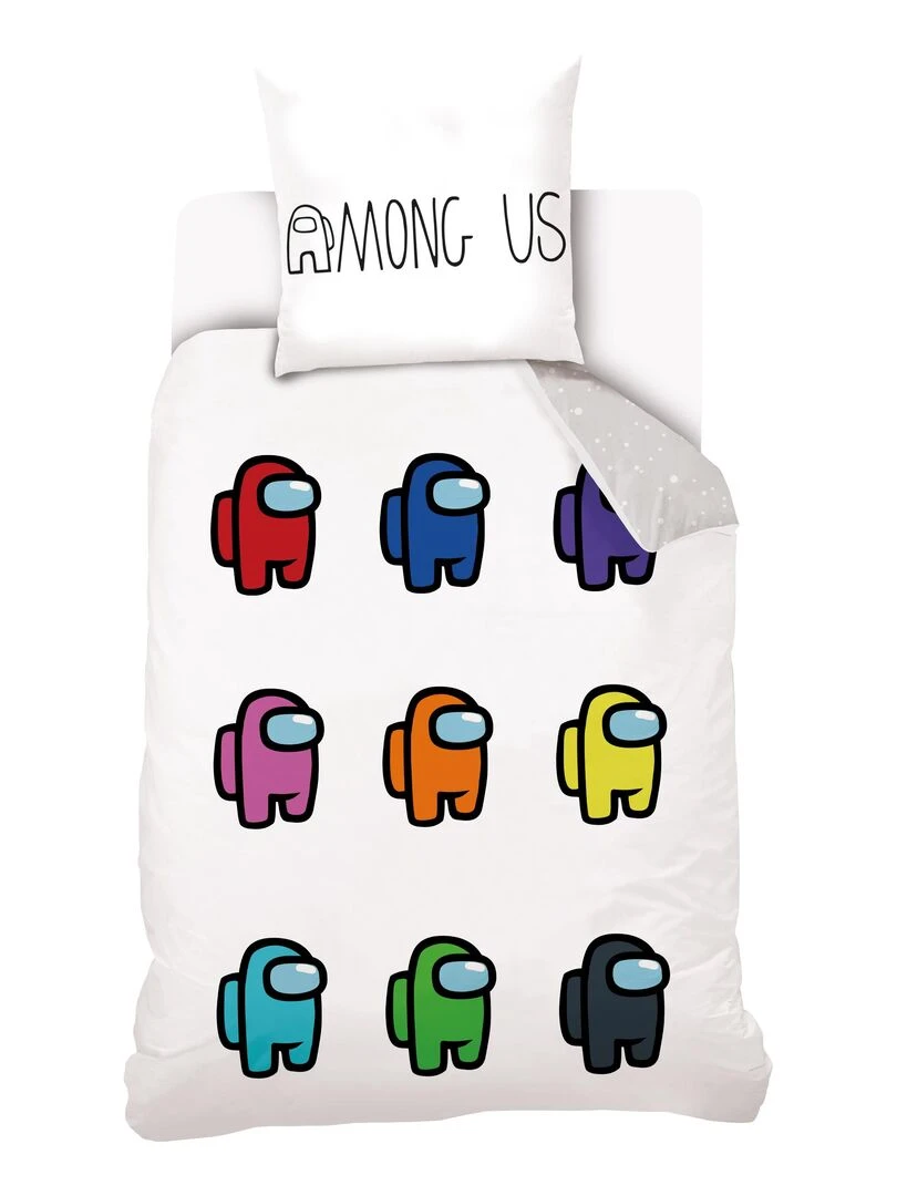 Housse de couette Among Us Equipage 140x200 cm et taie d'oreiller 100% Coton Blanc
