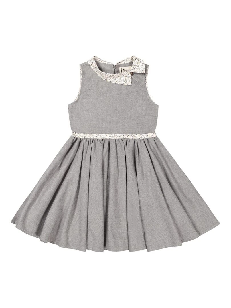 Robe Qui Tourne Fille  Laine Grise  Col Claudine Fleuri  HEPBURN   'LA FAUTE A VOLTAIRE'   Gris clair