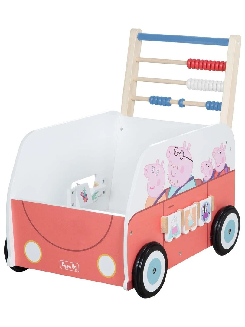 ROBA Chariot Enfant en Forme de Bus 'Peppa Pig'   Abaque et Éléments à Tourner   Rose   Motif Cochon   Blanc Rose