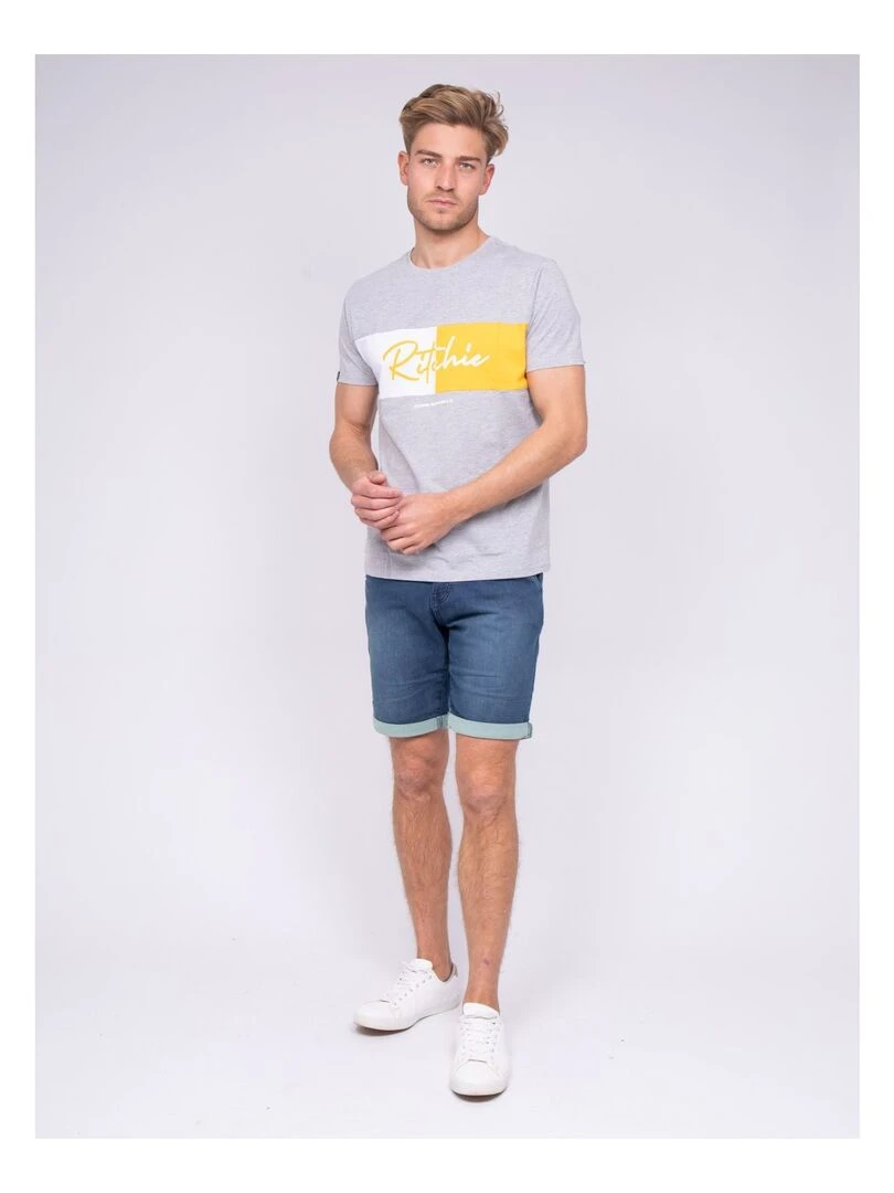 T shirt col rond pur coton NOWARE   Gris