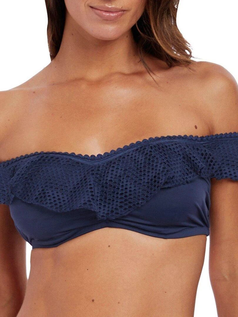 Haut de maillot à volant avec manches Marseille Bleu