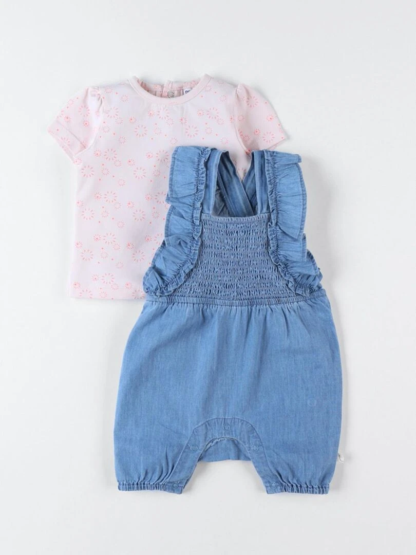 Set salopette denim + t shirt  bleu/rose clair   Noukie's   Bleu