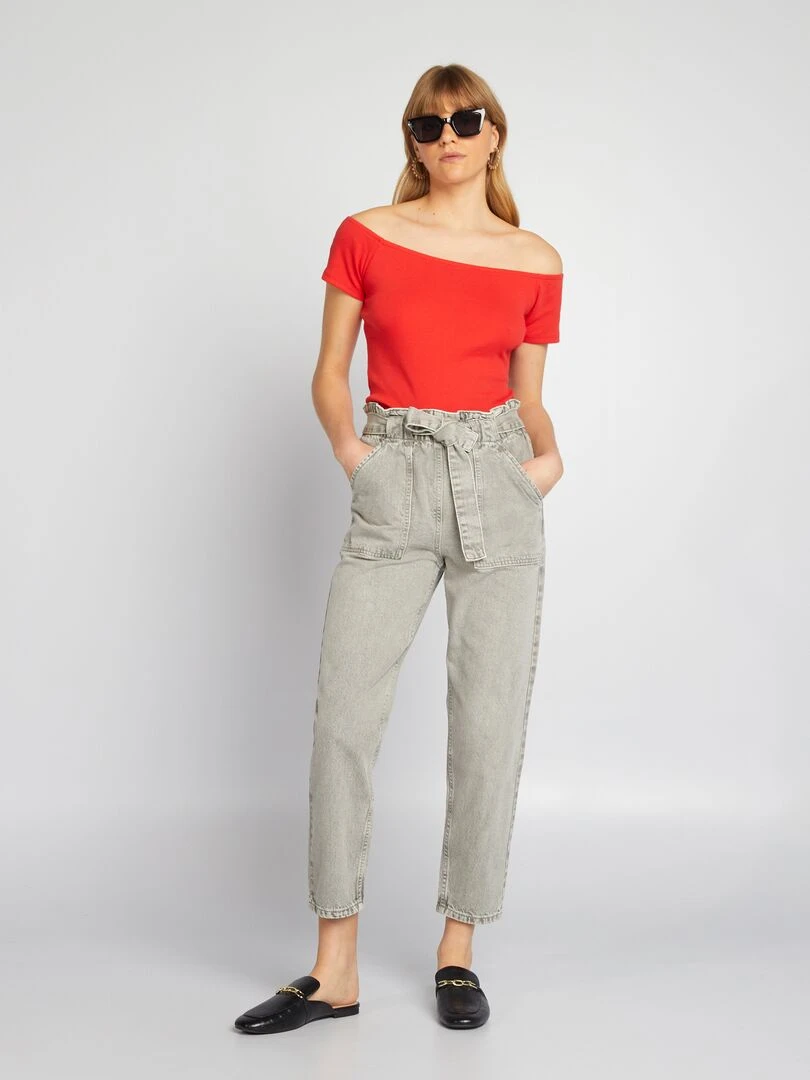 Pantalon denim mom fit Vert