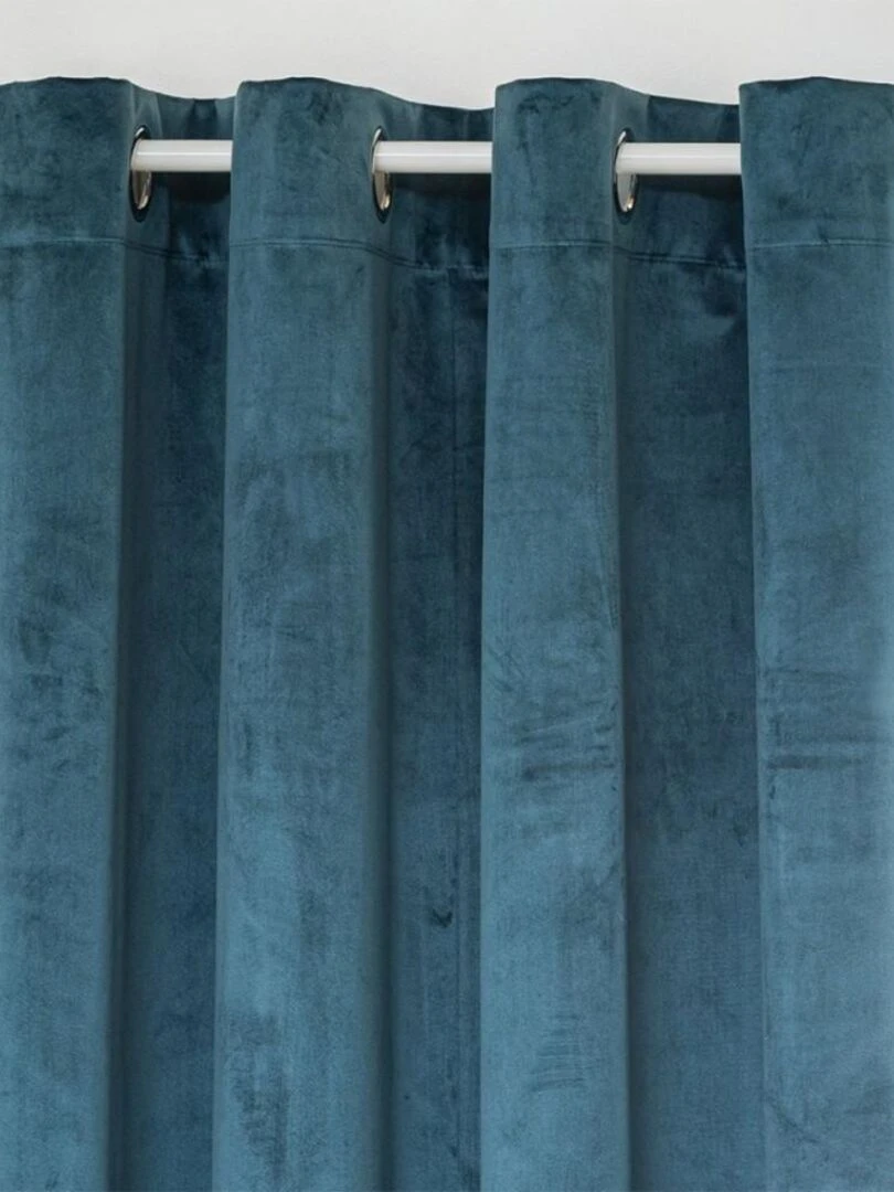 Rideau occultant à œillets 140x260 velours Théa bleu égéen Bleu