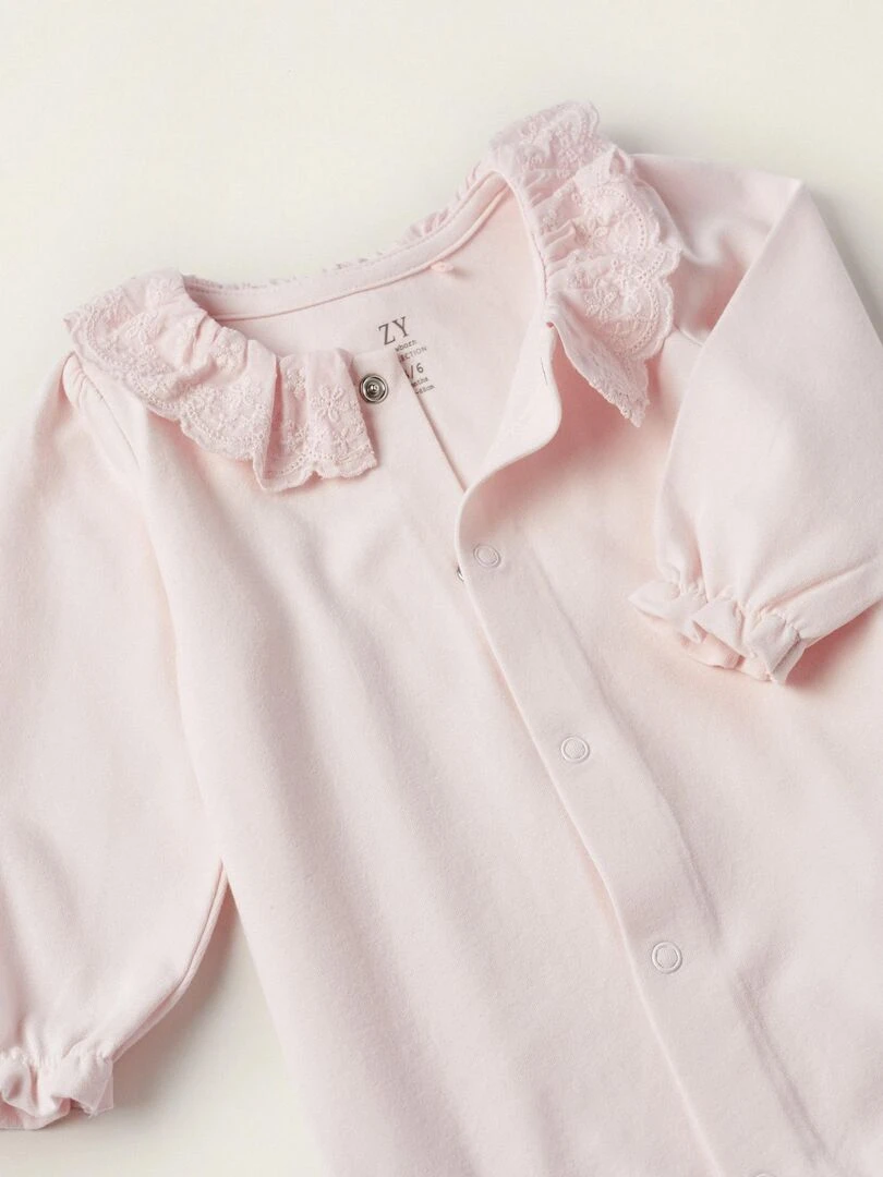 Body en coton avec broderie anglaise pour nouveau né manches longues ATLANTIC COMPANY   Rose