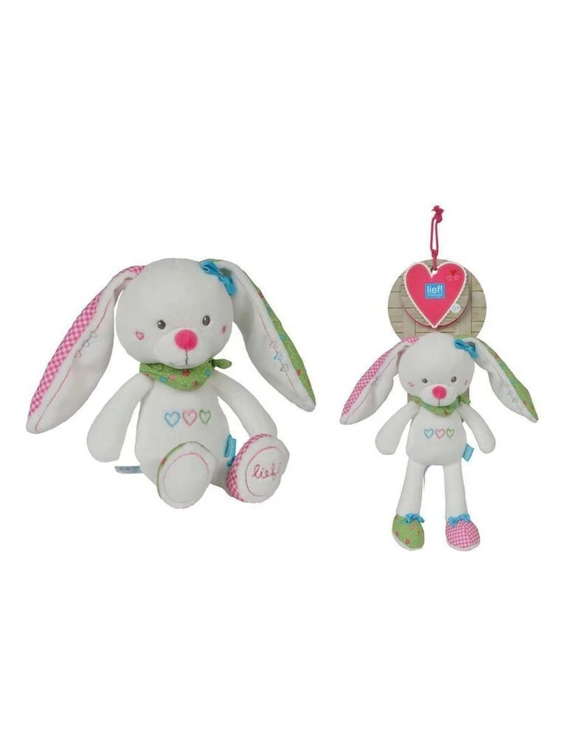 Doudou Nicotoy Lapin Blanc Rose Cœur 23cms Lief Pantin Blanc