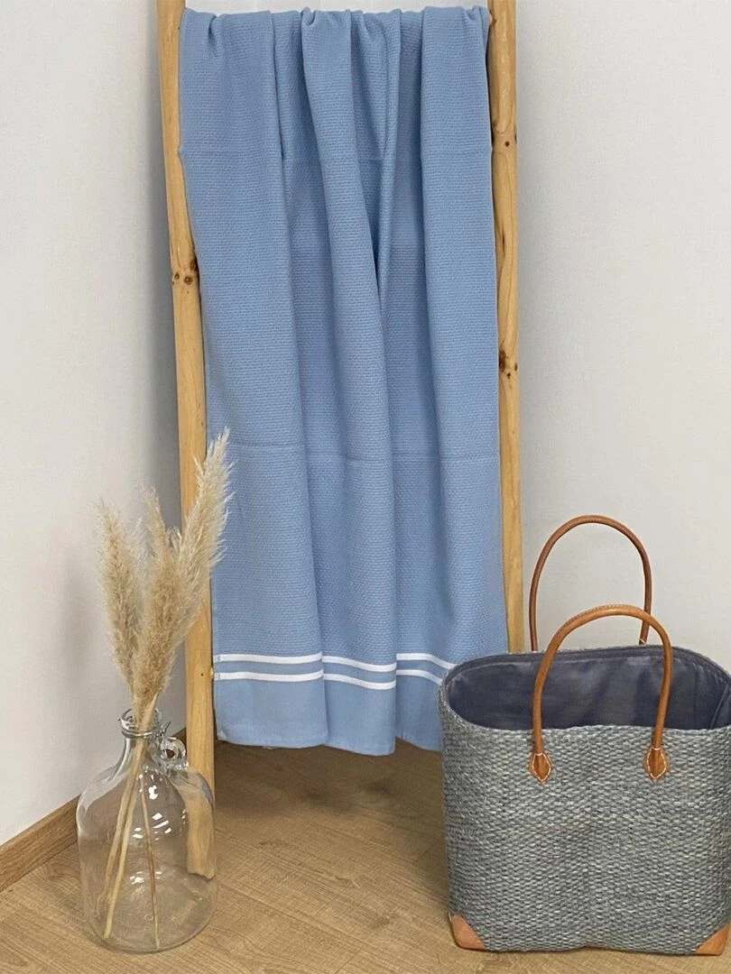 Serviette de plage Fouta doublée éponge Waffle Gris bleu 90x170 355g/m²   Gris