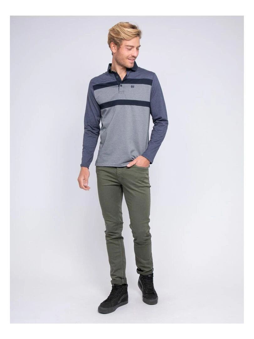 Polo manches longues pur coton PELWIS   Bleu marine