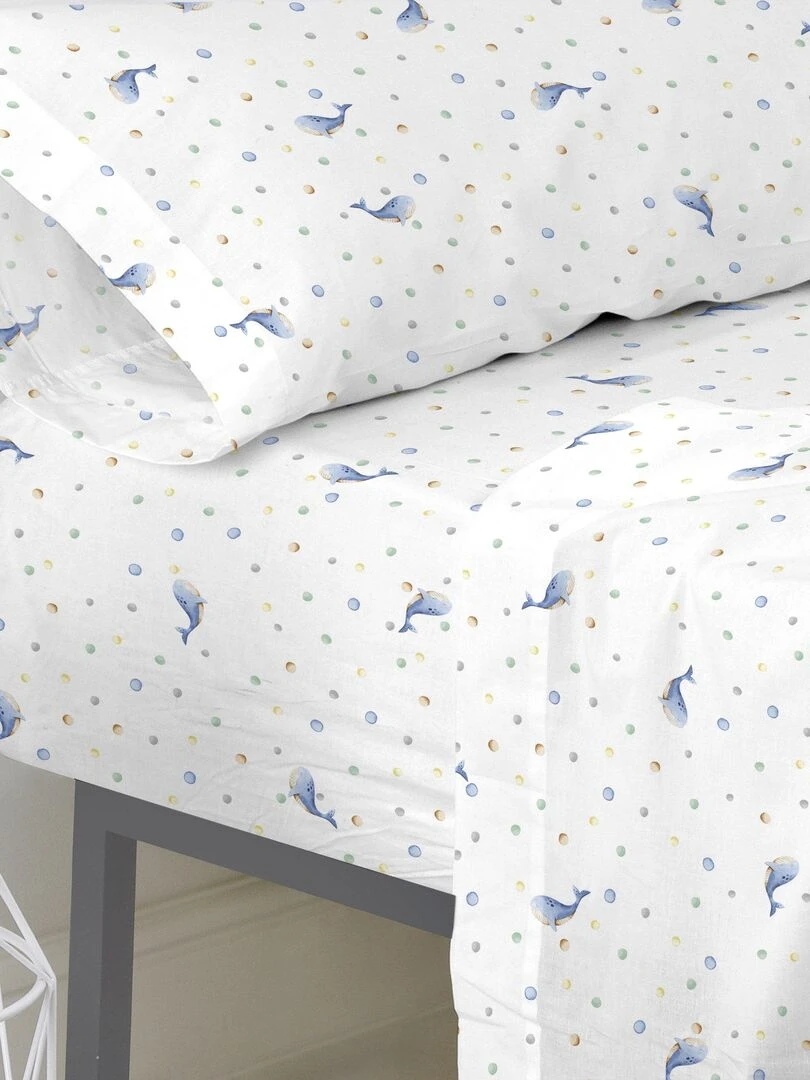 Drap housse Baby whale "Happyfriday"   Blanc