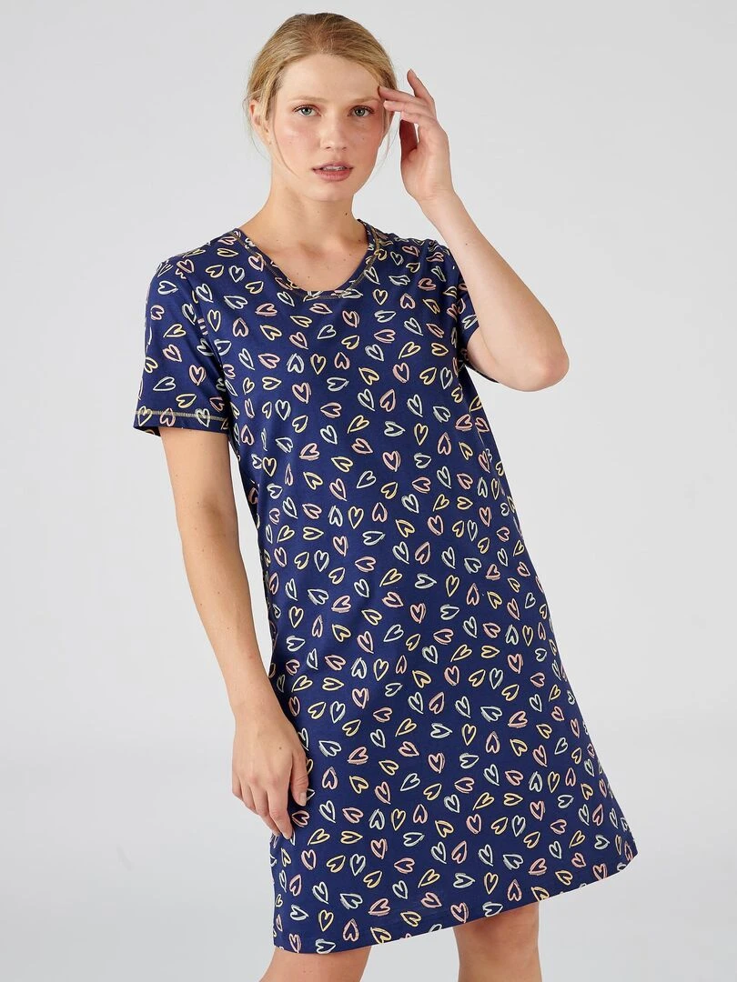 Chemise de nuit maille jersey coton peigné Damart Bleu
