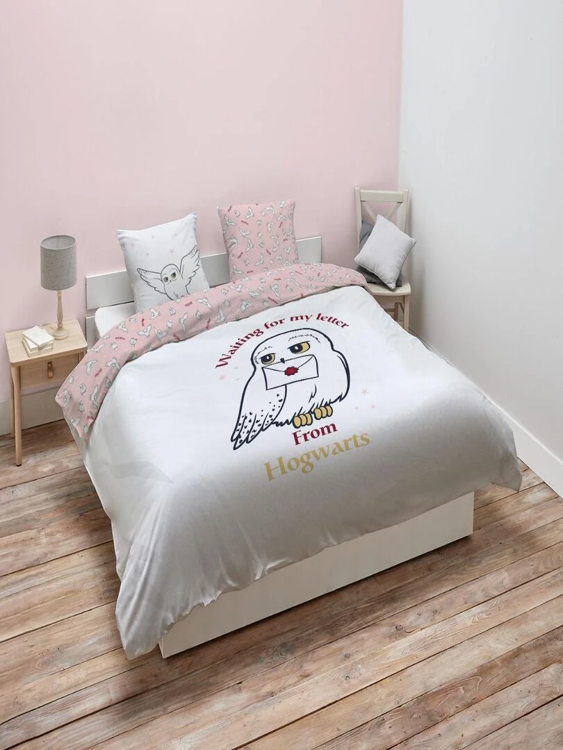 Housse de couette Harry Potter Hedwige Hogwarts 220x240 cm   Polycoton   Blanc