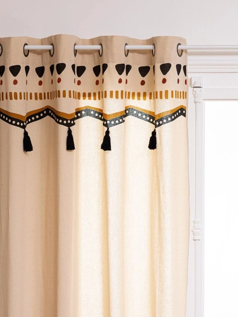 Rideau à œillets 140x260 pompons Tribal coton Beige