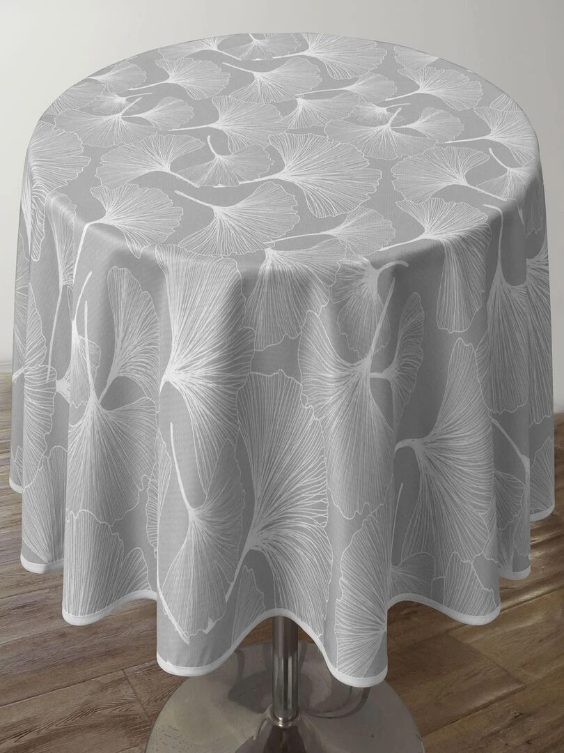 Nappe Anti taches Biloba gris Ronde 160 cm Gris Blanc