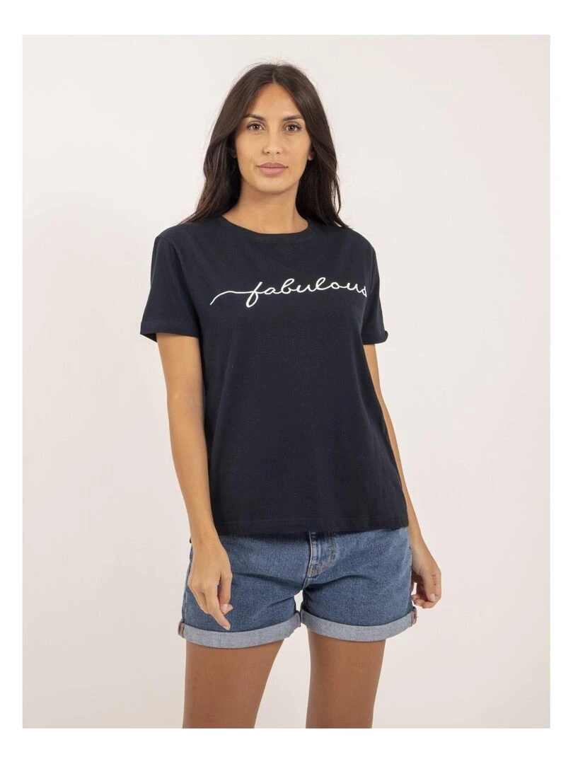 T shirt col rond message FIORELLI Bleu marine