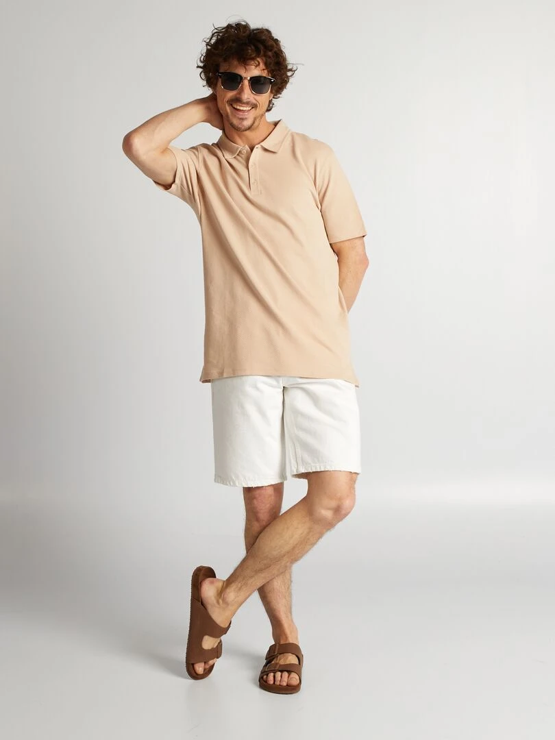 Polo uni texturé Beige