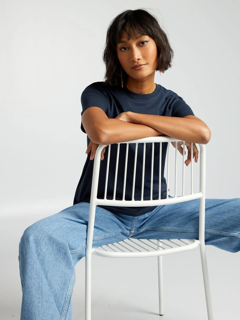T shirt uni en jersey   bleu marine