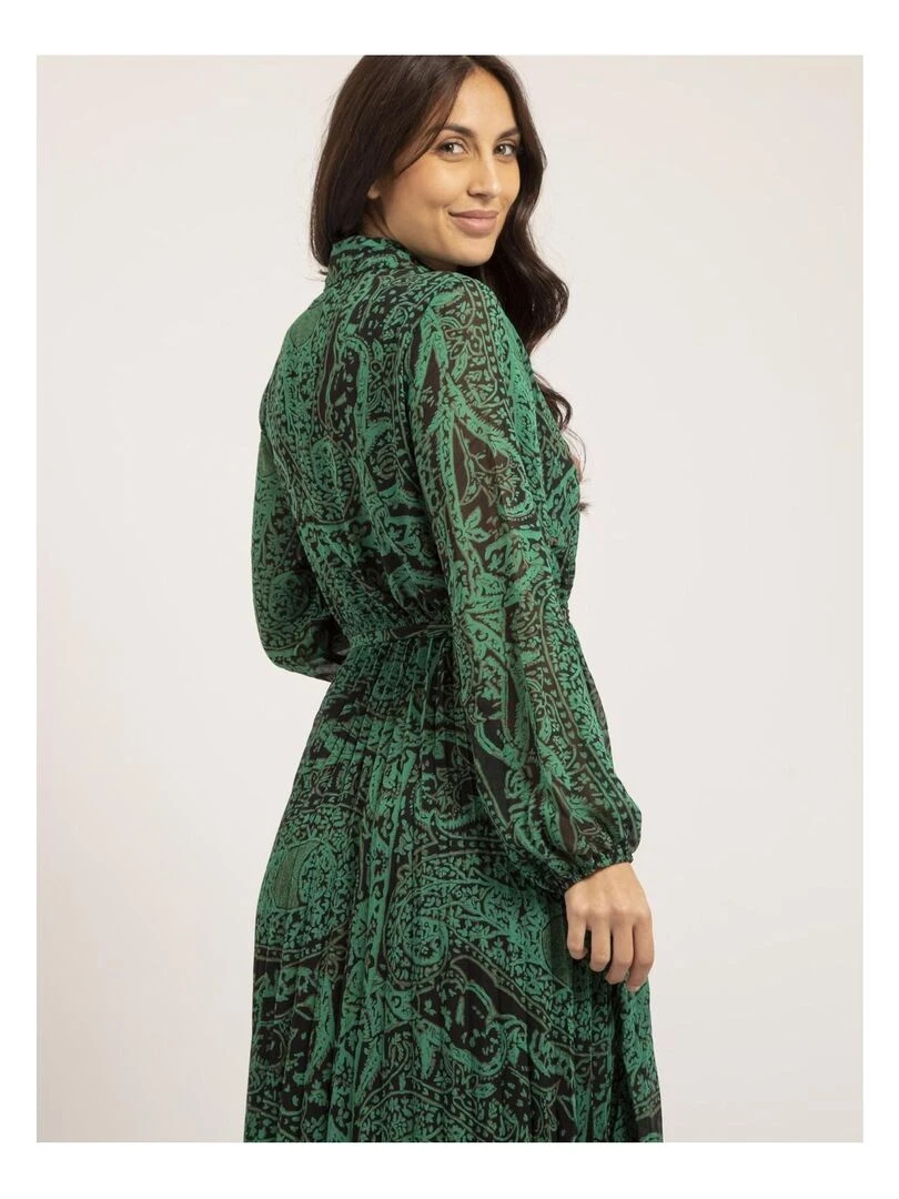 Robe longue plissée motifs INASSIA   Vert