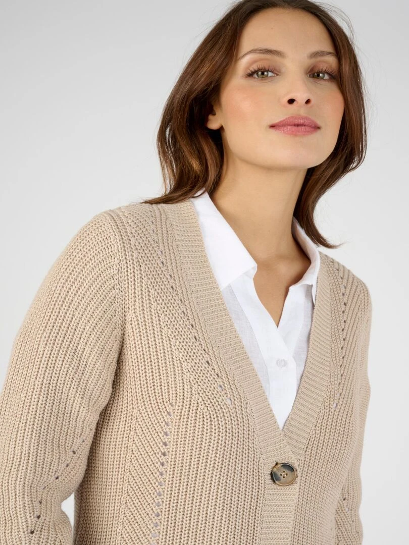 Gilet maille perlée Damart Beige gris