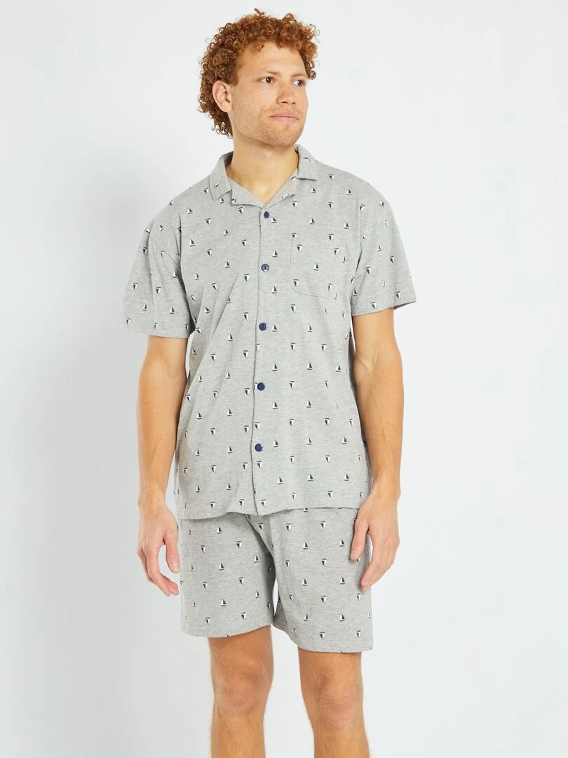 Pyjama court avec ouverture boutonnée 2 pièces Gris