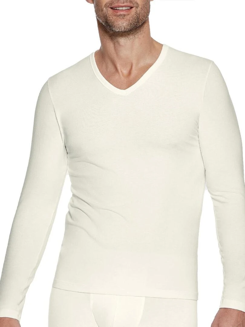 T shirt seconde peau manche longue laine et lyocell Premium Wool Blanc