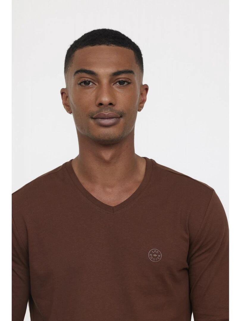 Lee Cooper   T Shirt manches longues coton regular AJESSY   Marron