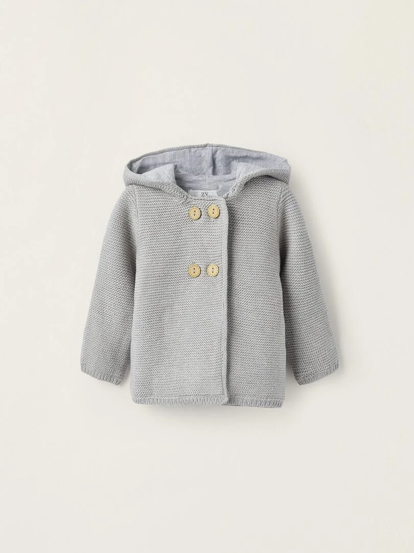 Gilet en Maille avec Capuche pour Nouveau Né BALMORAL'S AFTERNOONS Gris clair