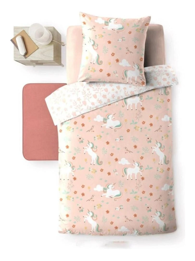Housse de couette enfant 140x200 Majestic + 1 taie microfibre Rose