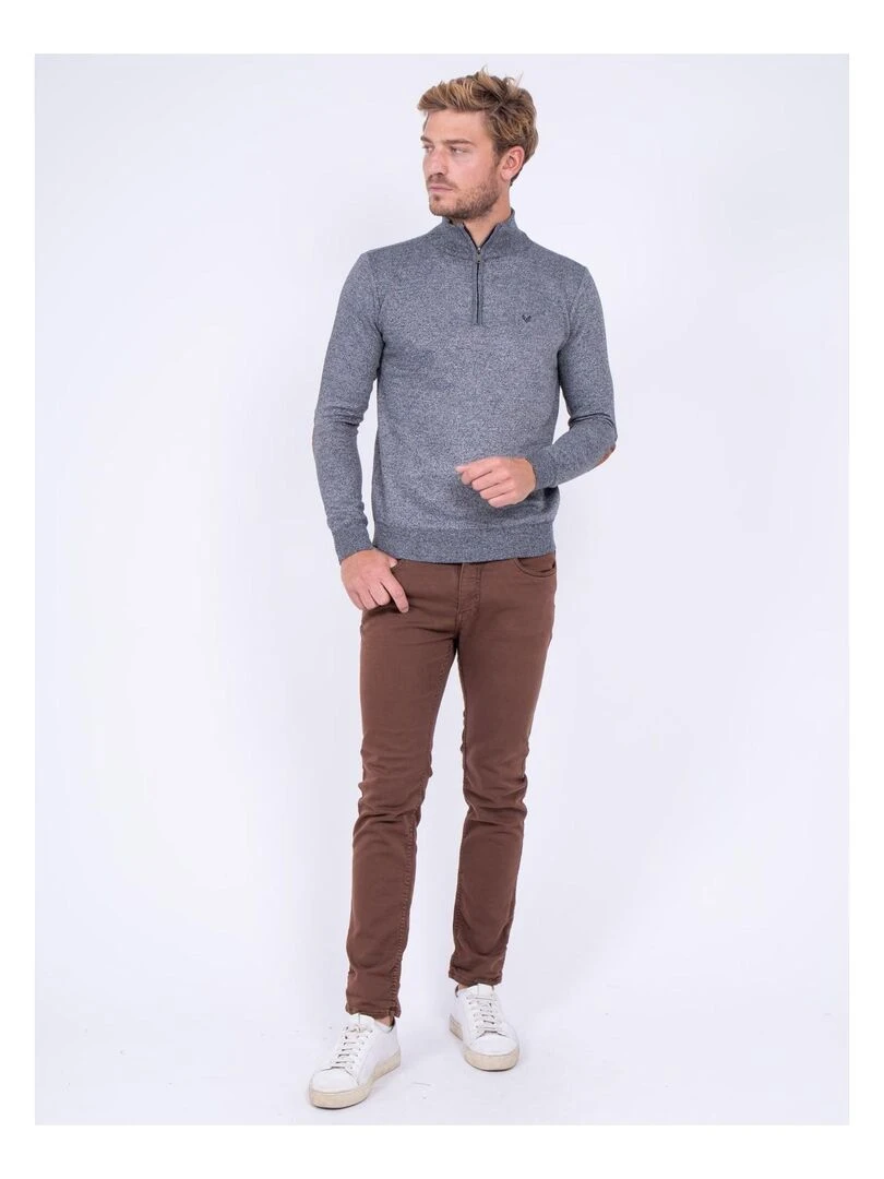 Pull col montant zippé LARKO   Gris chiné