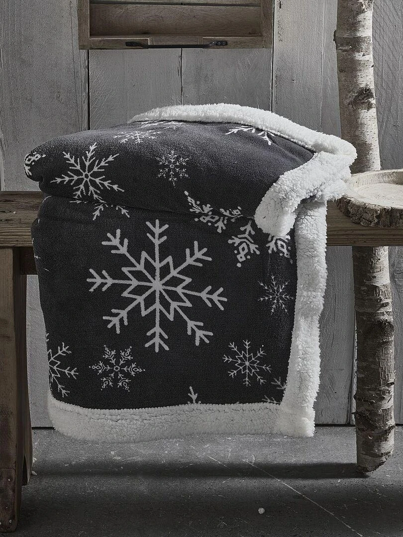Plaid polaire 'MOUNTAIN' 'TODAY' Noir
