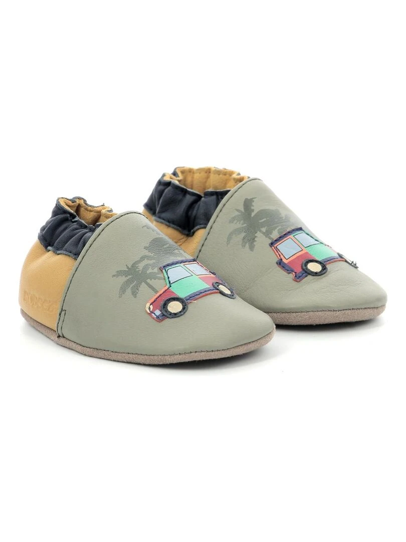 Chaussons Cuir Rainbow Car Kaki