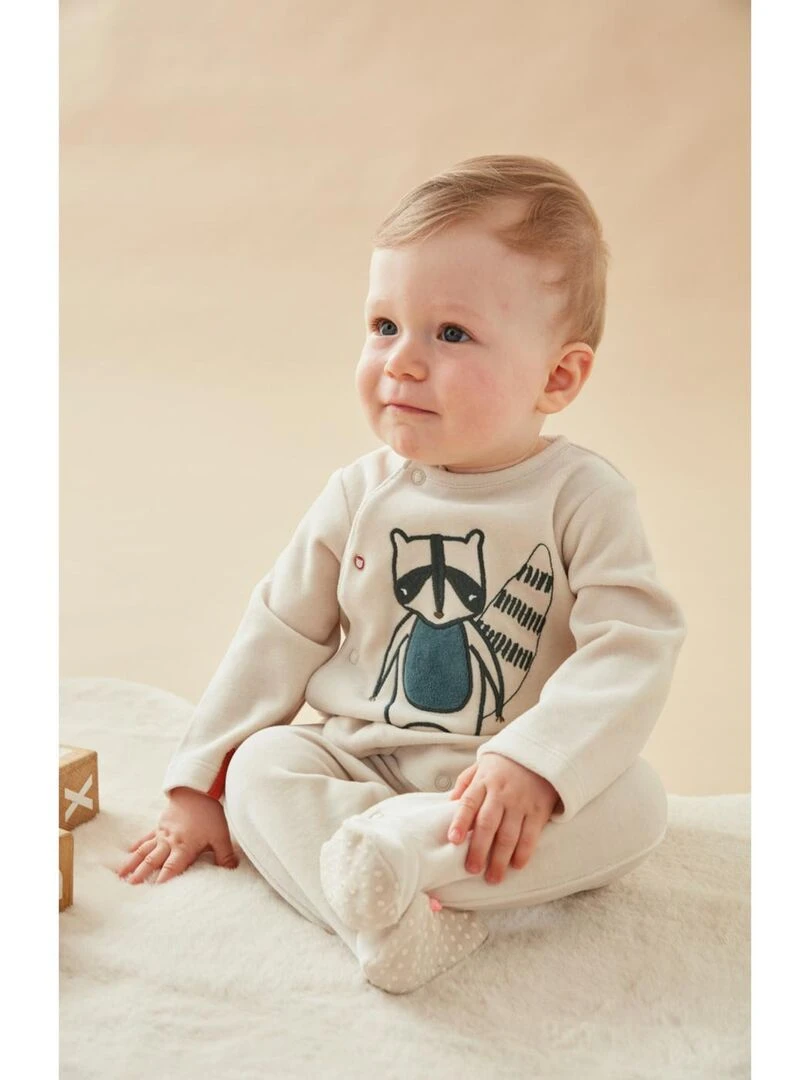 Pyjama 1 pièce raton laveur en velours  clair   Noukie's   Beige