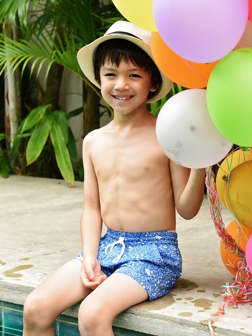 Short de Bain Garçon  Coton Bleu Roi Blanc  SWIMBOY   La Faute à Voltaire   Bleu Blanc