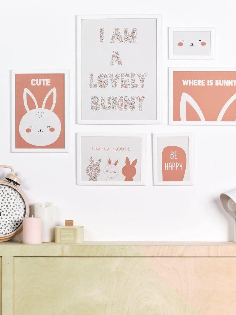 Lot 6 de cadres photos 'FUNNY LAPIN' 'TODAY' Blanc